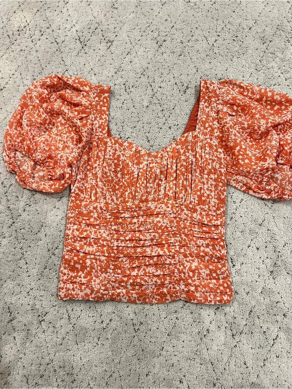 Abercrombie & Fitch Orange and White Puff-Sleeve Square Neck Blouse